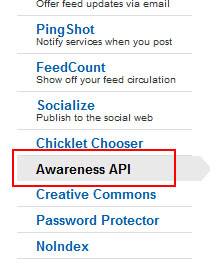 настройка фидбурнера, выбираем вкладку Awareness API
